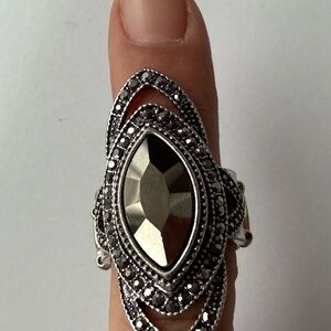 Elegant Silver and Black Statement Ring